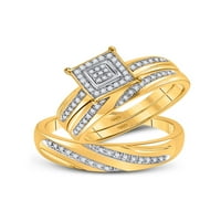 10K žuto zlato, njegov, njezin, okrugli dijamant, kvadratni vjenčani set u tonu;