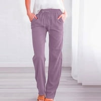 Ženske pamučne lanene hlače Plus size sužene hlače s vezicama s džepovima jednobojne zimske Ležerne hlače do gležnja