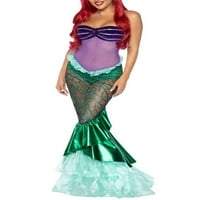 Liacowi Halloween Obući se sirena haljina bez naramenica, cijev za ruffle, dugački rep cosplay fancy haljina