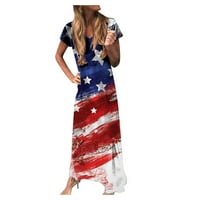 Casual Maksi haljine Za Žene, majice kratkih rukava, lepršava široka haljina s američkom zastavom