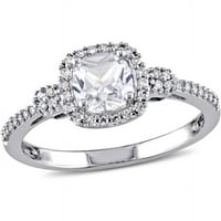 Carat T.G.W. Stvoren bijeli safir i karat T.W Diamond 10KT zaručnički prsten od bijelog zlata
