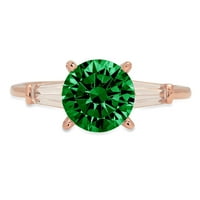 2. dijamant okruglog reza s imitacijom smaragda od ružičastog zlata od 14 karata, prsten s tri kamena od 5
