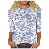 Rasprodaja, ženski ljetni topovi, tiskana bluza, Ležerne ženske široke bluze s okruglim vratom, Plava, e-mail