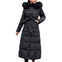 Gzea ženske zimske kapute ženske čvrste boje dugačka kapuljača čipkana vuna ovratnik pamučna jakna džep dugih