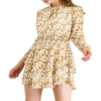 Jedinstveni prijedlozi ženska šifonska haljina s cvjetnim volanima s leptir mašnom s izrezom u obliku slova U