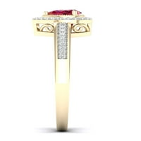 Imperijalni dragulj 10k žuto zlato Kruška izrezano rubin 1 10ct TW Diamond Halo Ženski prsten