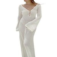 Ženska pletena uska duga haljina s dubokim izrezom u obliku slova B i dugim rukavima jesenska blagdanska haljina