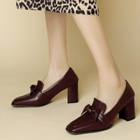 Ženske ljetne cipele s niskim gornjim dijelom s kvadratnim prstima, vintage cipele s visokom potpeticom s mašnom,