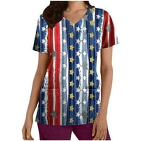 Ženski vrhovi pilinga s izrezom i kratkim rukavima za Dan neovisnosti, bluza s američkom zastavom Plus size, ležerna