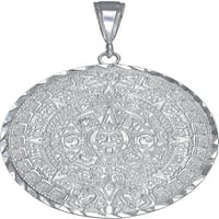 Ogrlica s privjeskom s astečkim kalendarom i Majevskim suncem od srebra s dijamantnim rezom i lancem Figaro