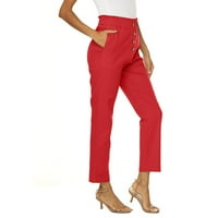 Ženske hlače, Plus Size, pamuk i Lan Ležerne jednobojne široke hlače s elastičnim pojasom i džepom, duge kratke