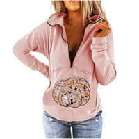 Džemper za hoodie udoban tiskani patchwork dugi rukavi ženke zip up dukserica ružičasta veličina m