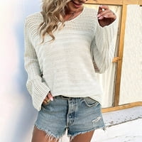 Džemperi za hueook za žene solidne boje dugi rukavi ležerni pleteni pullover okrugli vrat chunky topli džemper