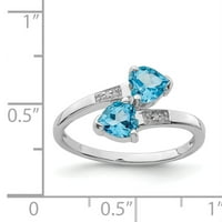 Prsten u obliku srca od čistog srebra s rodijevim premazom, svijetloplavim švicarskim topazom i dijamantom