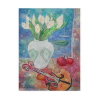 Likovna umjetnost s potpisom violina s cvijećem na platnu Lorraine Platt