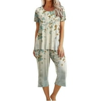 Kratke pidžama Kompleti za žene s printom, ženske pidžame za žene, spavaćica kratkih rukava i Capri hlače, pidžama