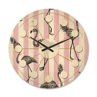 Dizajnerski moderni drveni zidni sat sredinom stoljeća Flamingo na ružičastom retro