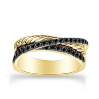 Prsten od prirodnog ojačanog crnog dijamanta okruglog križa u 14k žutom zlatu preko srebra, veličina prstena je