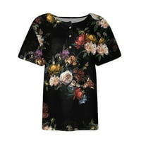 Ženski vrhovi s cvjetnim printom, ženske modne Ležerne košulje kratkih rukava s kratkim rukavima, Bluza u crnoj