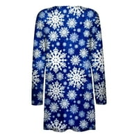 Hinvhai ženski kaput plus veličina žena božićni print labavi dugi rukav kardigan jesen jesen bluza plava 8