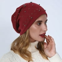 Heiheiup dvostruki sloj pamuk vruće izbušeno perlica pulover šešir žensko zima toplo pletena šešir vuna skijaš