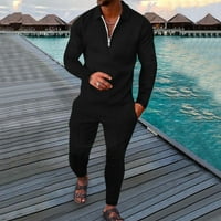 ECQKAME muški odijelo modno casual tracksuit set za čišćenje muškaraca casual solidno modno okretanje sportsko