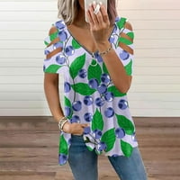 Ženski vrhovi ženska modna casual s V-izrezom za zatvaračicu tiskani izvan ramena majica s kratkim rukavima gornji