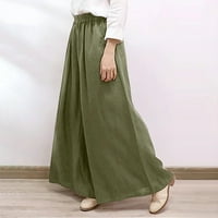 Ženske Ležerne hlače-Modne široke hlače širokog kroja s elastičnim elastičnim strukom, vojnički zelene hlače širokih