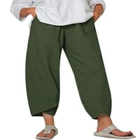 + / Ženske široke pamučne i lanene Ležerne hlače s elastičnim strukom, ljetne hlače za plažu, hlače s džepovima