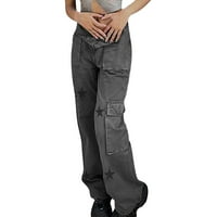 Ženske traperice u donjem rublju-Ležerne hlače visokog struka s džepovima, uklopljene traper hlače s printom,