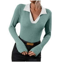 Džemperi za žene, ženske Ležerne jednobojne pletene džempere za mršavljenje dugih rukava s cijevima i dekolteom