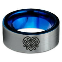 Volfram Keltski prsten s više čvorova u obliku srca za muškarce i žene, udobno pristajanje, Plava, Ravna, mat,