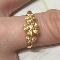 Prekrasan havajski prsten Plumeria, prošlost, sadašnjost i budućnost, prsten od srebra sa žutim pozlaćenim cvijetom