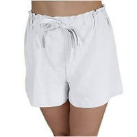 Kratke hlače za žene elastične lanene lanene pamučne udobne ljetne kratke hlače široke noge labave džepove casual