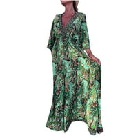Ženska haljina s dugim rukavima u obliku slova U, Plus veličina, ležerna haljina s dugim rukavima s printom, izrez