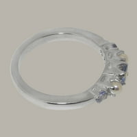 14-karatni prsten od bijelog zlata britanske proizvodnje s prirodnim tanzanitom i kultiviranim biserima ženski