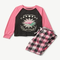 Justice Holiday Girls Pijama Plaid Set, dvodijelni set pidžama, veličina 5- & Plus
