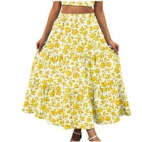 Duge suknje za žene s boho elastičnim pojasom Cvjetni print volani slojevite tekuće maksi suknje za odmor na plaži