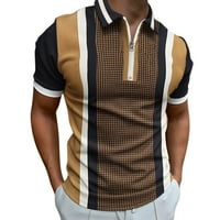 Muške polo majice s prugastim printom flip rever patentni zatvarač kratki rukav široka muška majica za golf
