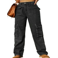 Ženske traper hlače u boji, jednobojne teretne hlače, retro traperice, Ležerne putničke hlače, crne, sive, traperice