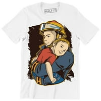 Majica sa slikom slatkog vatrogasca spasioca koji u naručju nosi dječaka