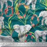 Tkanina od viskoze u Jorgetu s lišćem, cvjetnim vijencem i otiskom džungle slonova širine dvorišta