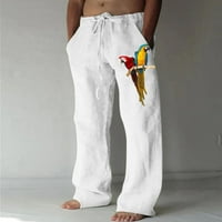 Teretne hlače muške modne Ležerne lanene hlače s printom s džepovima na vezanje prevelike bijele hlače