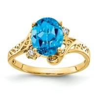 9-karatni prsten od žutog zlata s ovalnim plavim topazom i dijamantom