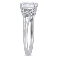 Zaručnički prsten od bijelog zlata od 10 karata s podijeljenim drškom, ukrašen bijelim safirom i dijamantima,