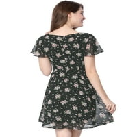 Jedinstveni prijedlozi ženska šifonska haljina A kroja s cvjetnim volanima i rukavom u obliku vrata u obliku slova