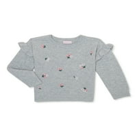 Povijest dizajna Vezeni cvjetni džemper za djevojčice s lepršavim rukavima, veličine od 2 do 5 godina