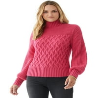 Okrugli Ženski džemper od dolčevite s pletenim kabelom s visokim vratom