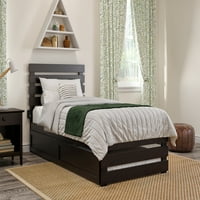 Drveni krevet s platformom s uzglavljem i podnožjem i prtljažnikom, espresso