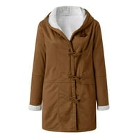 Ženska ležerna modna modna labava kaputa od solidne boje plus džepna jakna od runa, smeđa